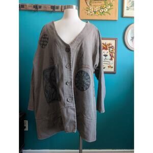 Vintage Blue Fish Jacket Women O/S Hand Painted Art to Wear Oversized Duster 90s